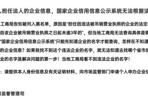 怎样查询本人担任法人的企业信息，国家企业信用信息公示系统无法根据法人姓名查询！