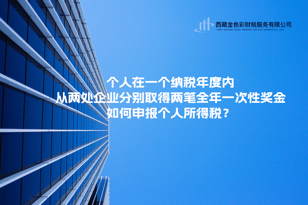 个人在一个纳税年度内，从两处企业分别取得两笔全年一次性奖金，如何申报个人所得税？